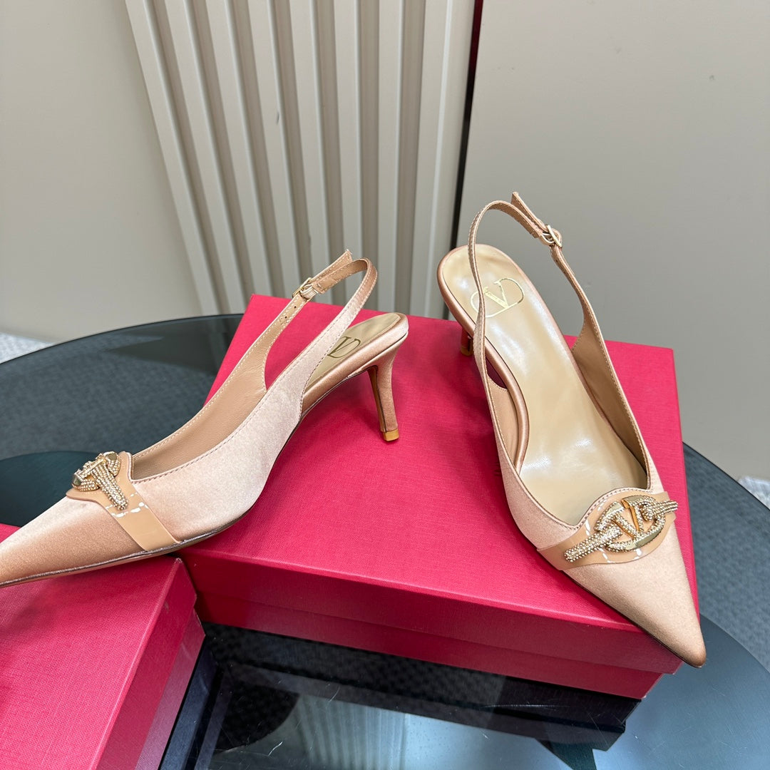 Valentino Slingback Pump 65mm In Beige Lambskin 999013