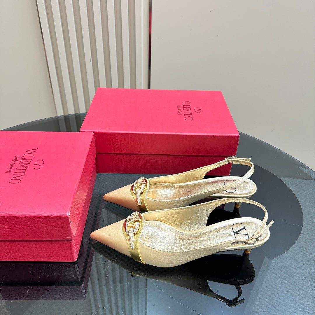 Valentino Slingback Pump 40mm In Beige Mix Gold Lambskin 999007