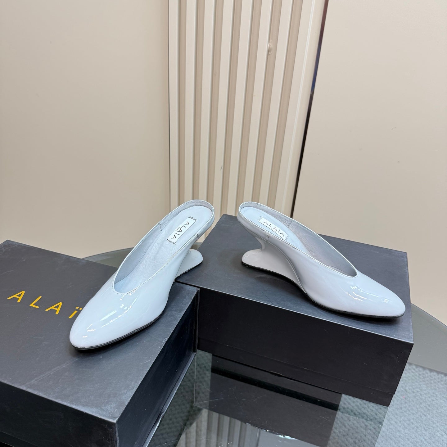 Alaia 2025 Curve Wedge Mules Ivory Lambskin 299671
