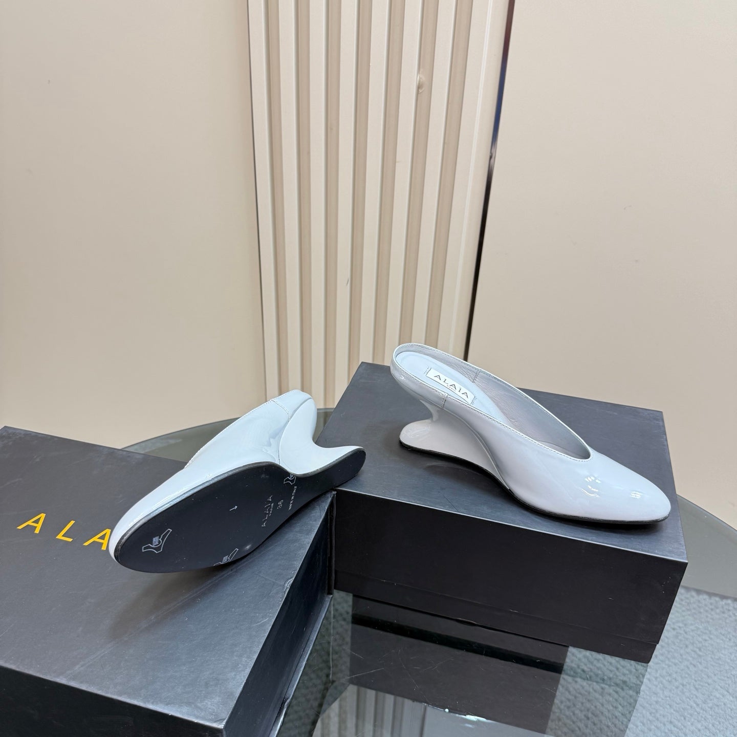 Alaia 2025 Curve Wedge Mules Ivory Lambskin 299671