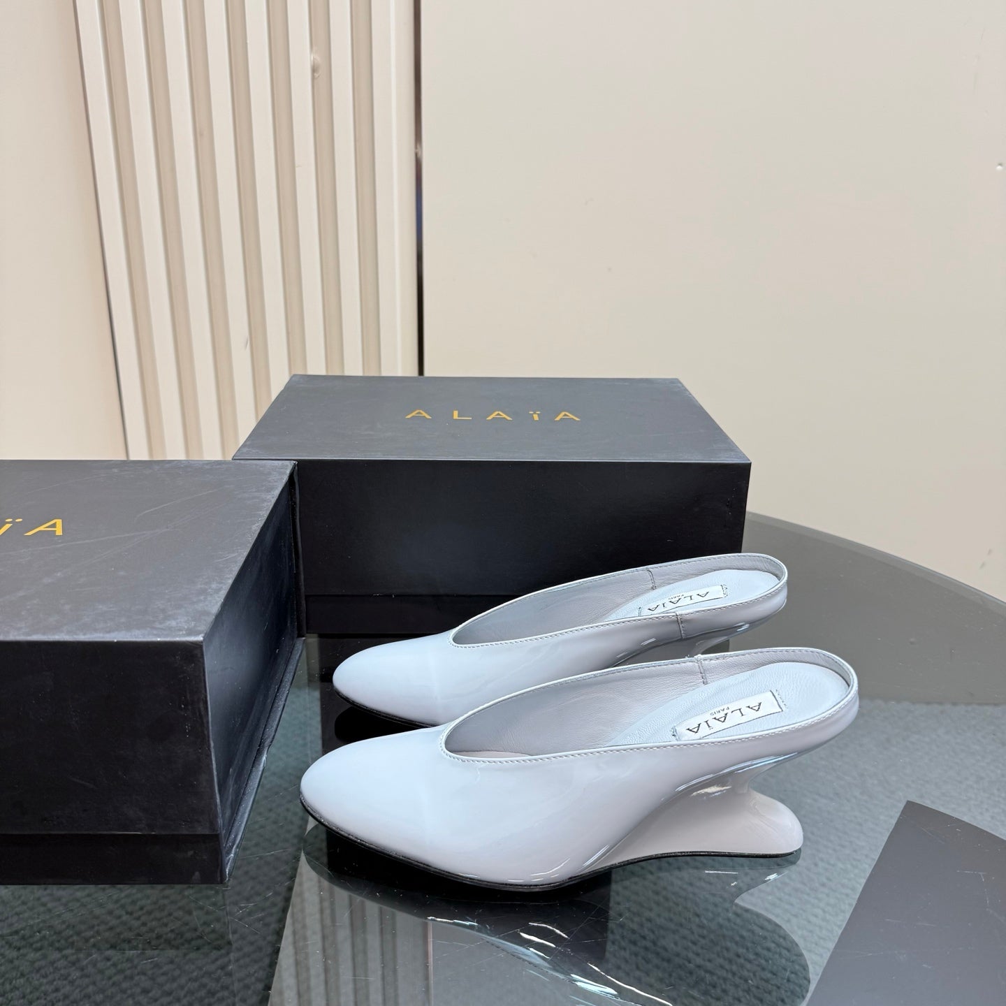 Alaia 2025 Curve Wedge Mules Ivory Lambskin 299671