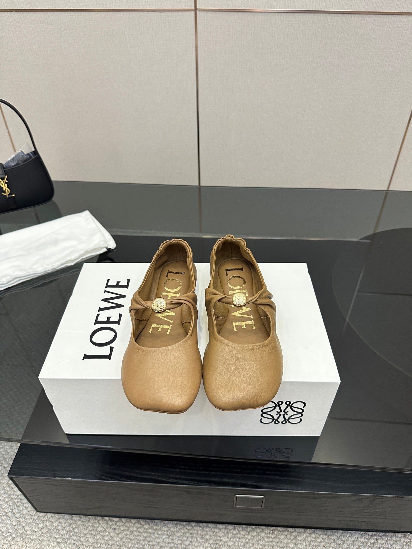 Loewe 25 Pebble Ballet Flats Brown Calfskin