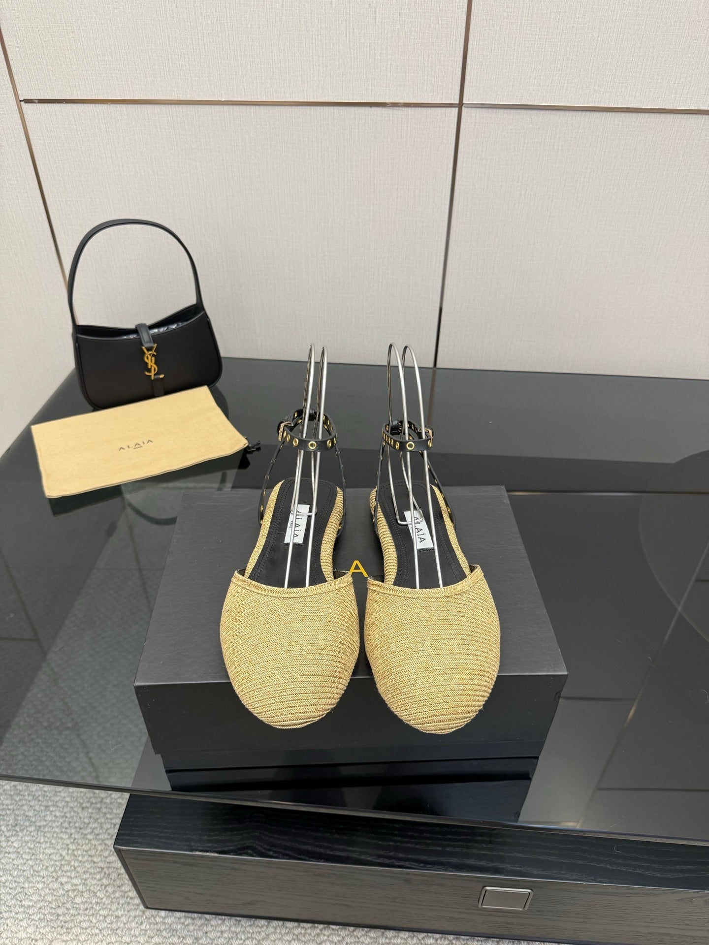ALAIA flat slippers golden beige sheepskin 389629