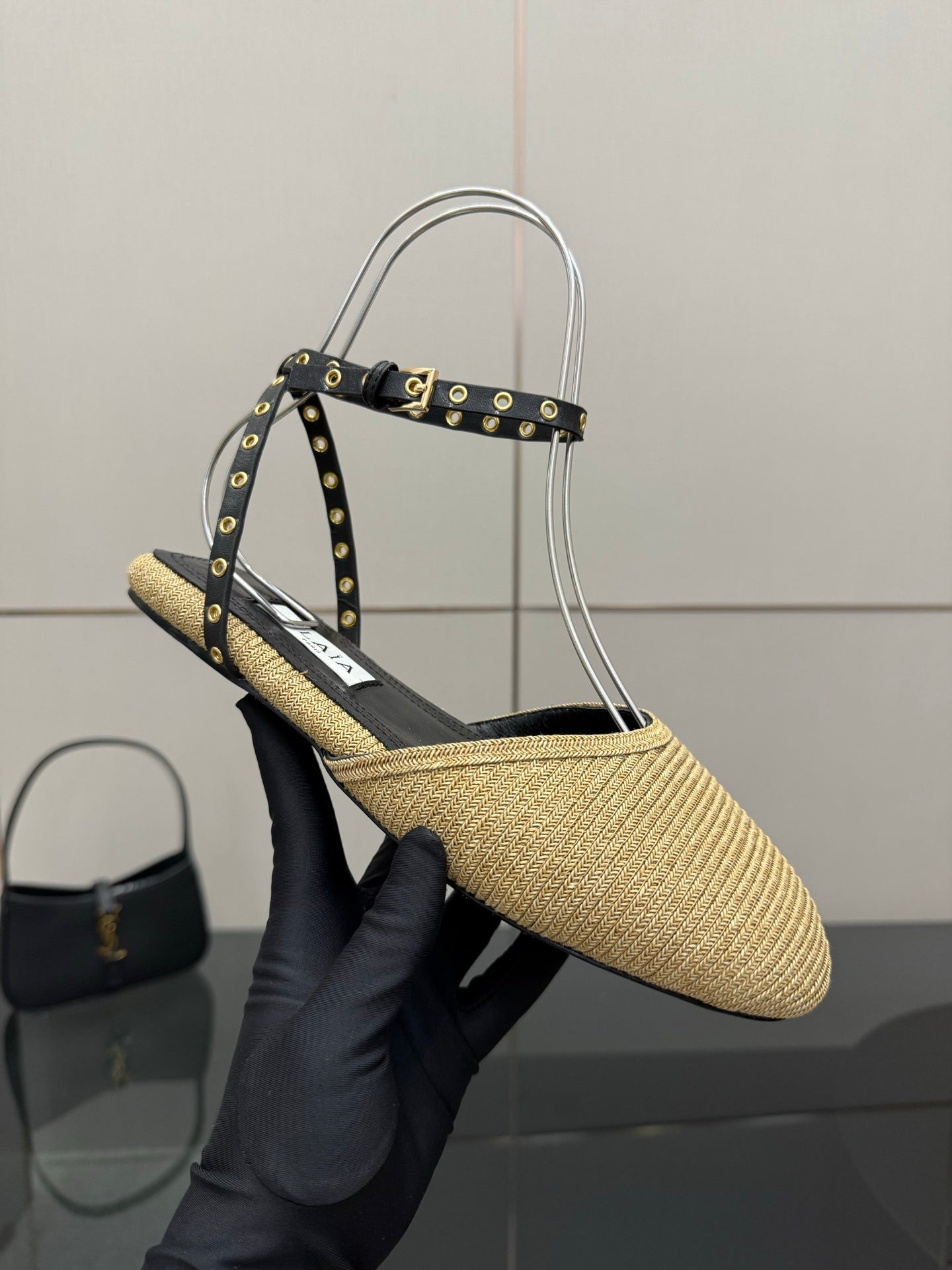 ALAIA flat slippers golden beige sheepskin 389629