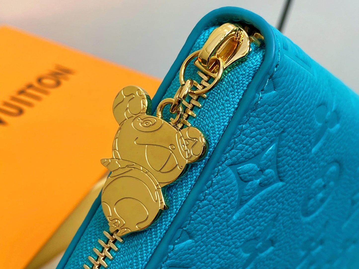 LV × TM Zipper Wallet Blue Gold Leather 329915