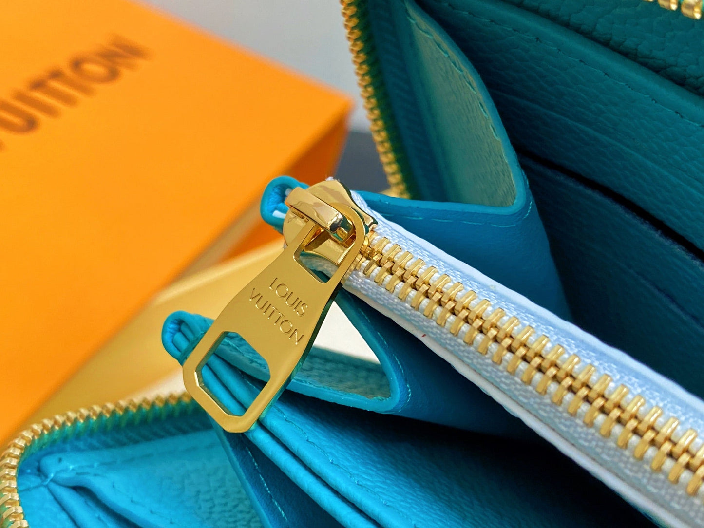 LV × TM Zipper Wallet Blue Gold Leather 329915