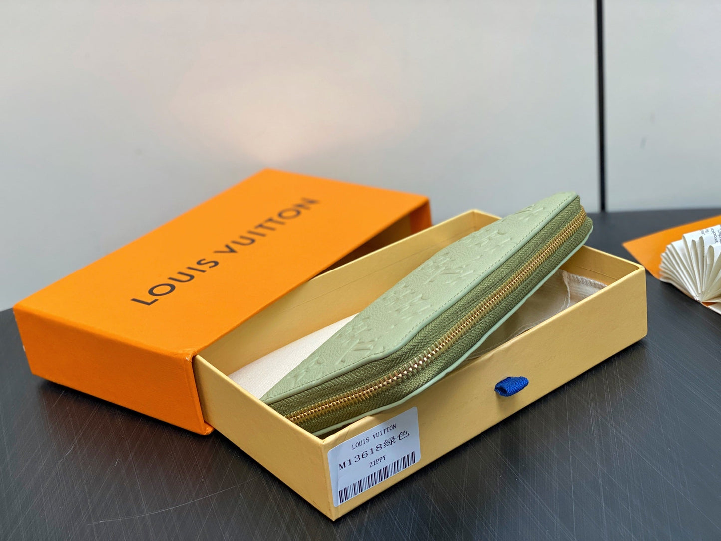 LV × TM Zipper Wallet Green Gold Leather 329877