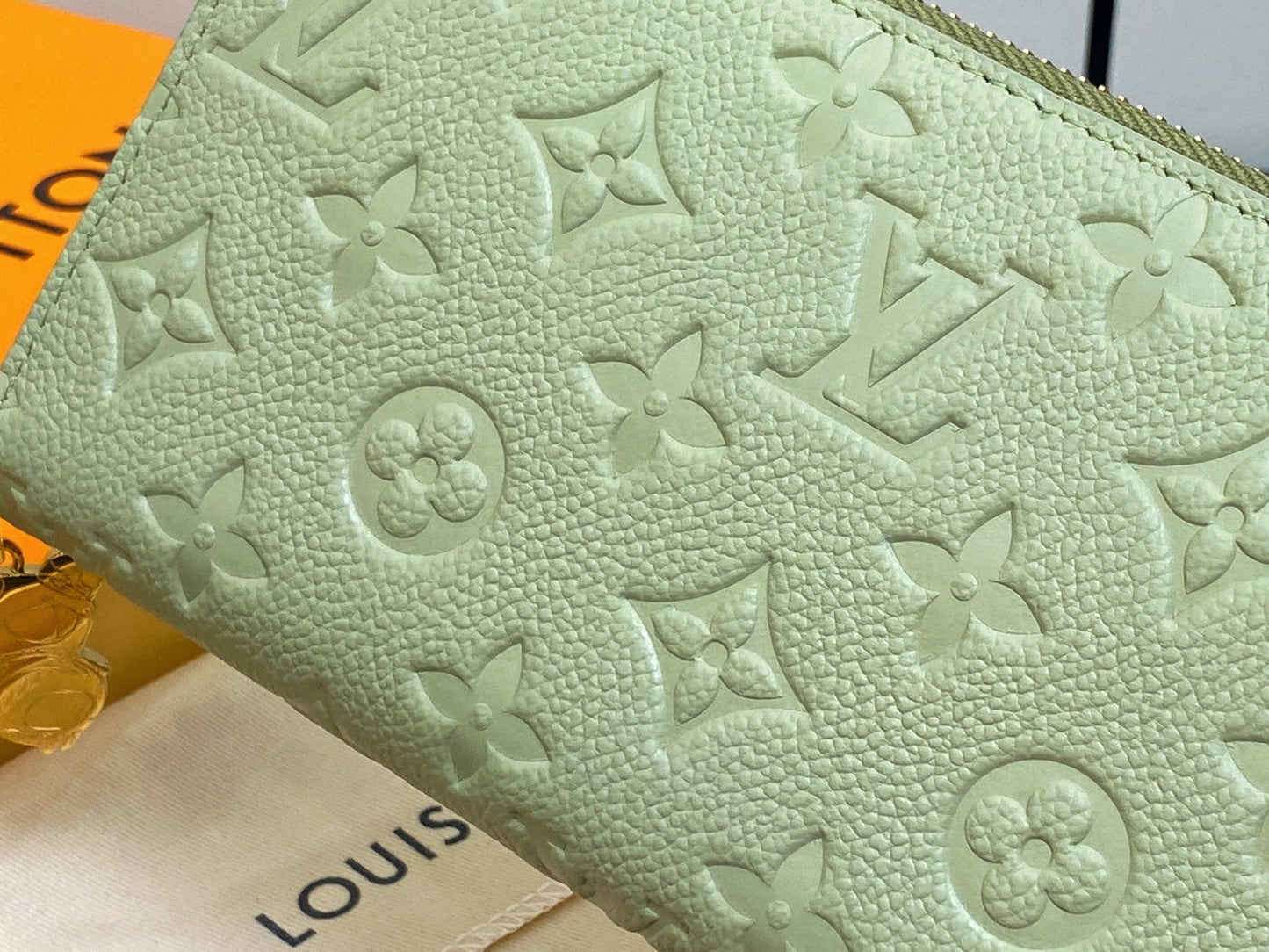 LV × TM Zipper Wallet Green Gold Leather 329877