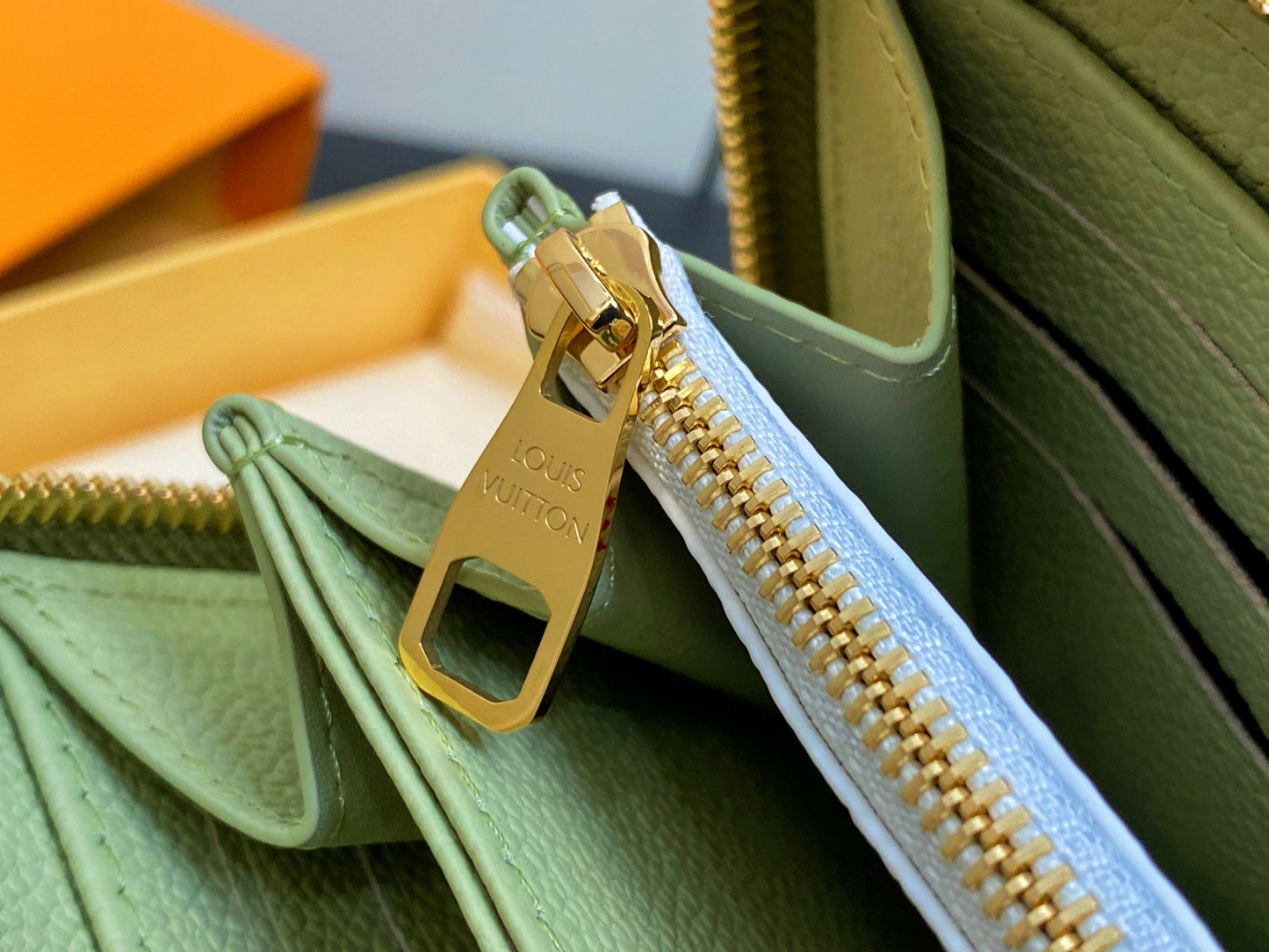 LV × TM Zipper Wallet Green Gold Leather 329877