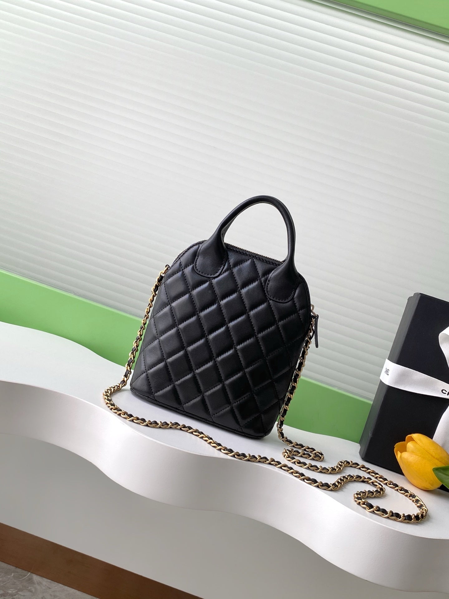 CC 25A Clutch With Chain 18cm Beige Suede Black Calfskin