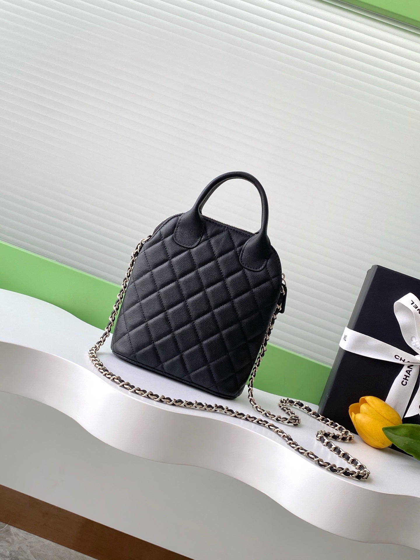 CC 25A Clutch With Chain 18cm Black Grained Calfskin