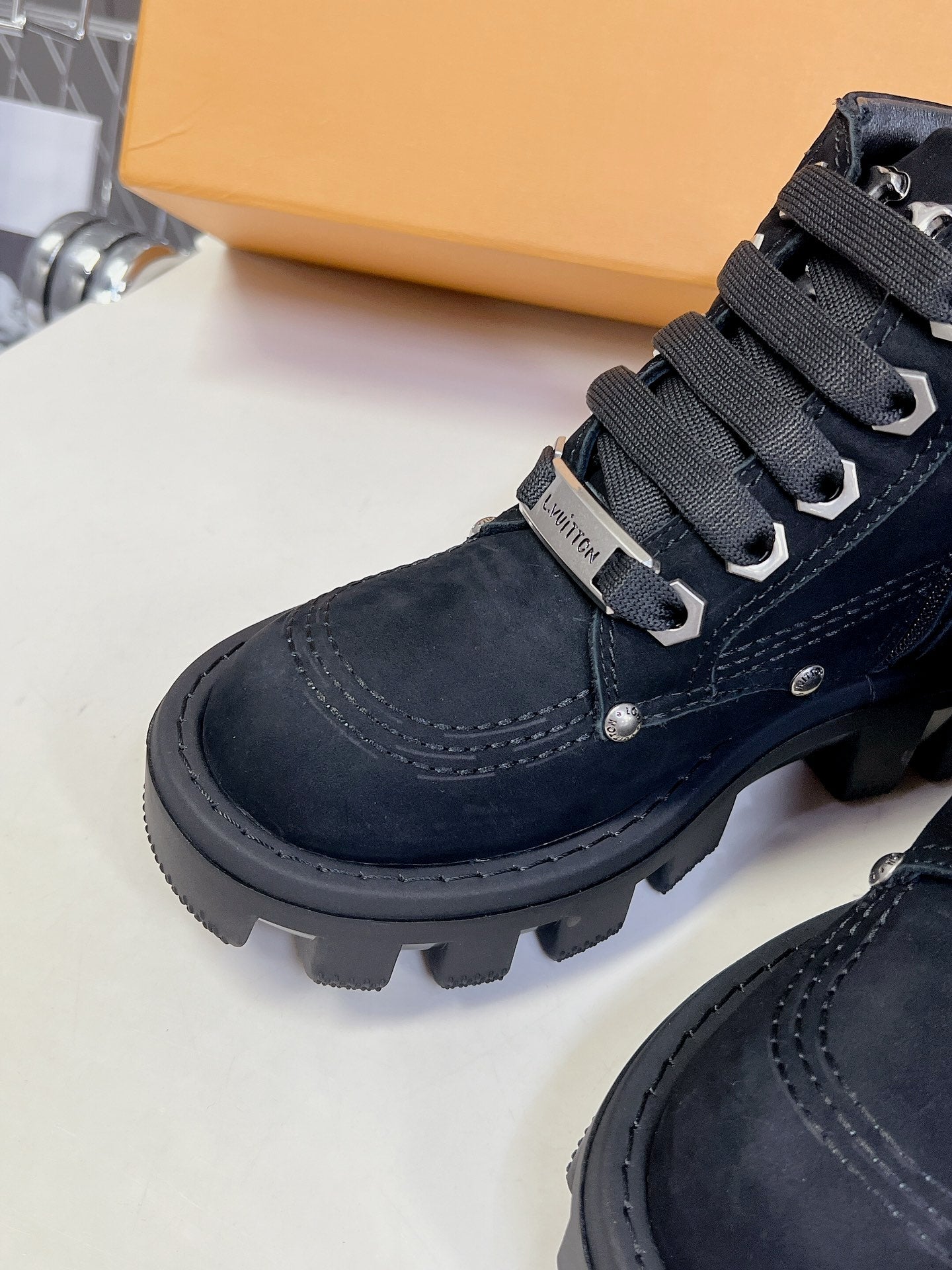 LV Checker Ankle Boots Black Suede
