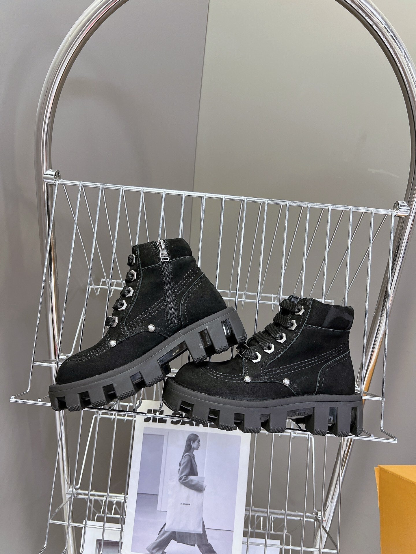 LV Checker Ankle Boots Black Suede