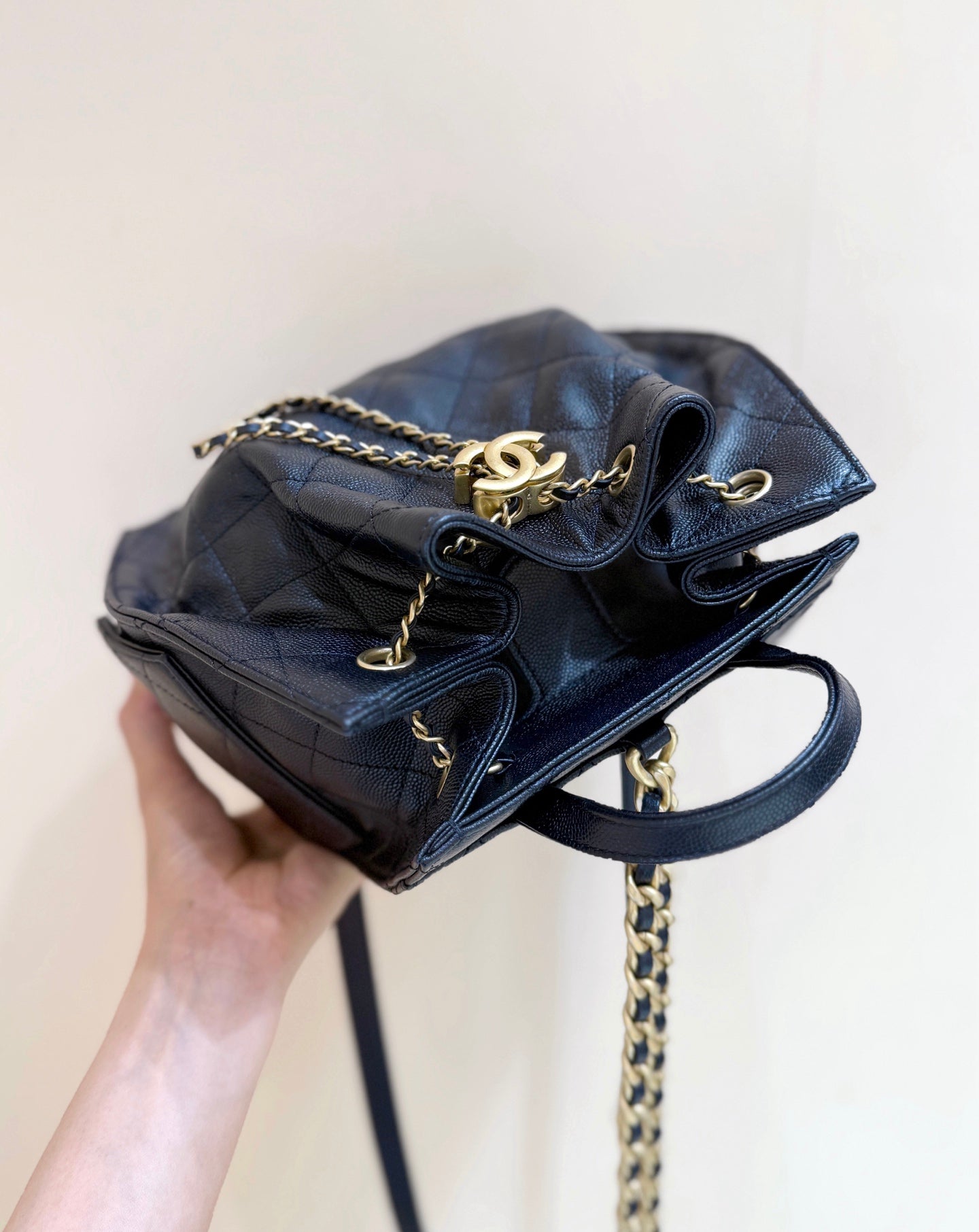 CC 25B backpack bag black calfskin 342108