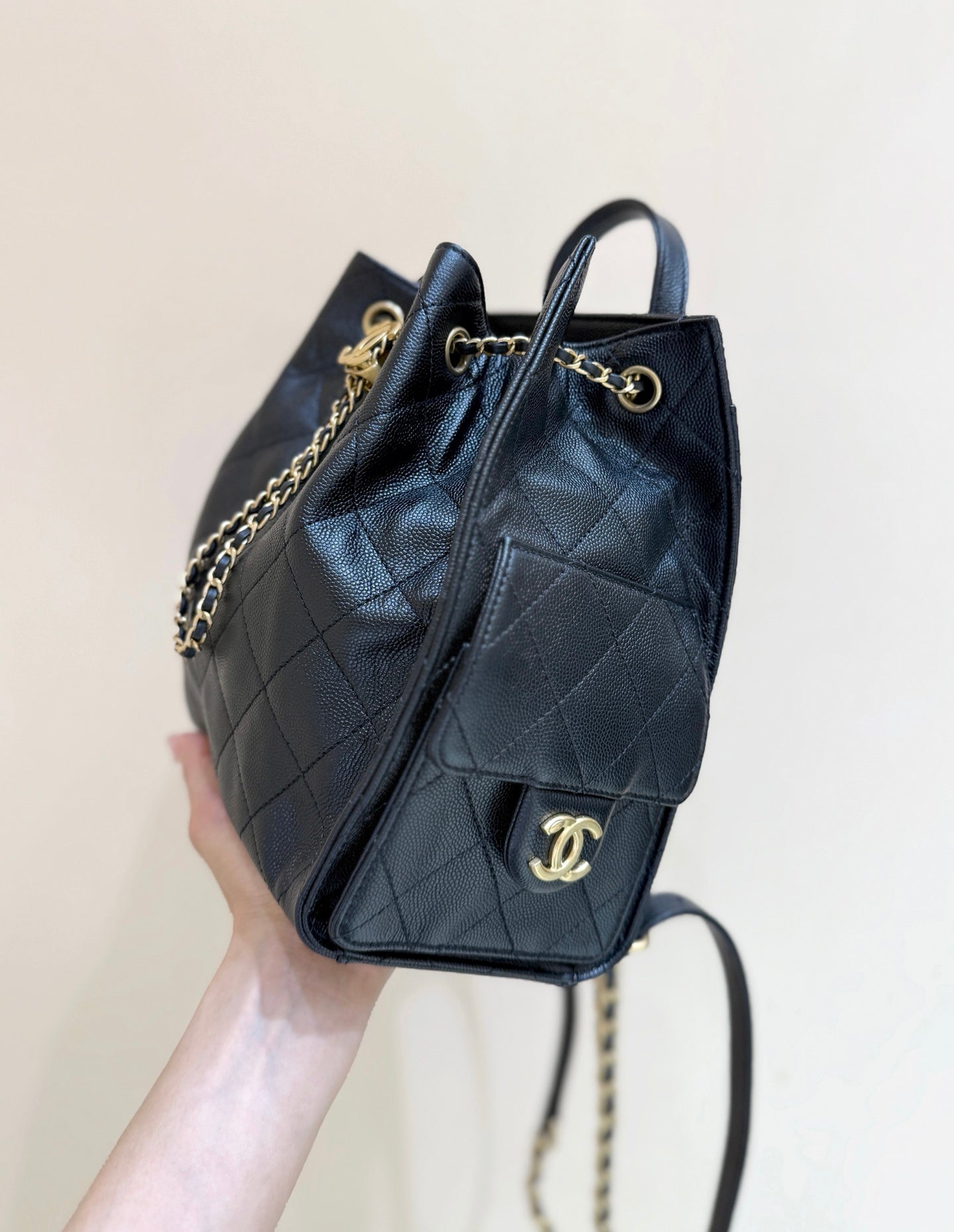 CC 25B backpack bag black calfskin 342108