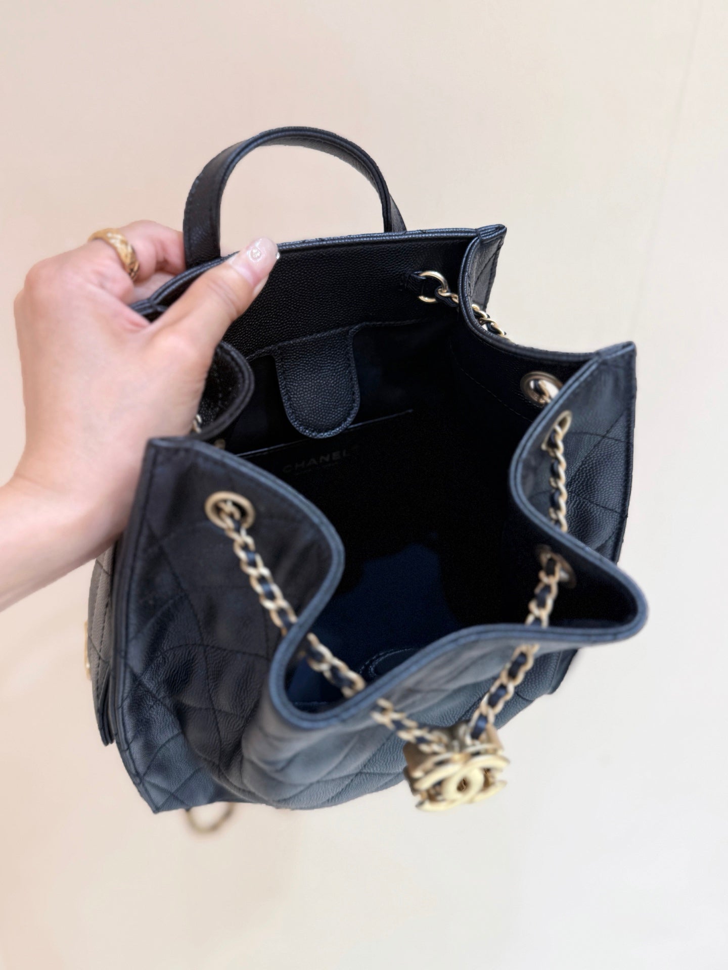 CC 25B backpack bag black calfskin 342108