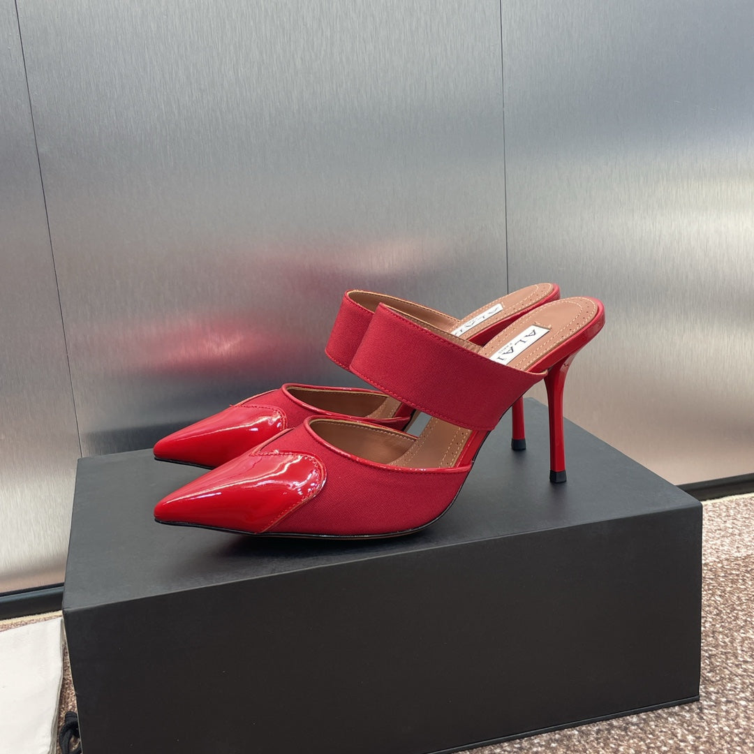 alaia mule 90 red grosgrain heart patent calfskin