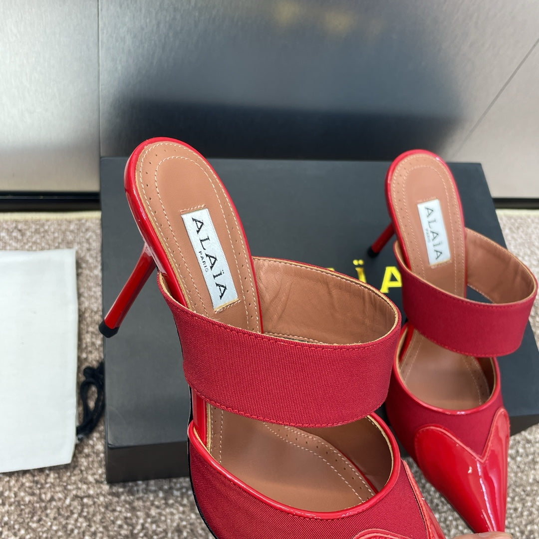 alaia mule 90 red grosgrain heart patent calfskin