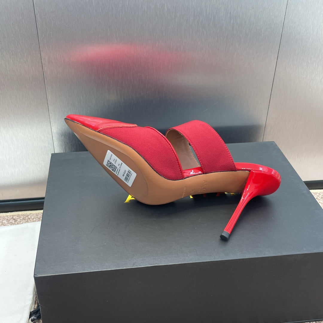 alaia mule 90 red grosgrain heart patent calfskin