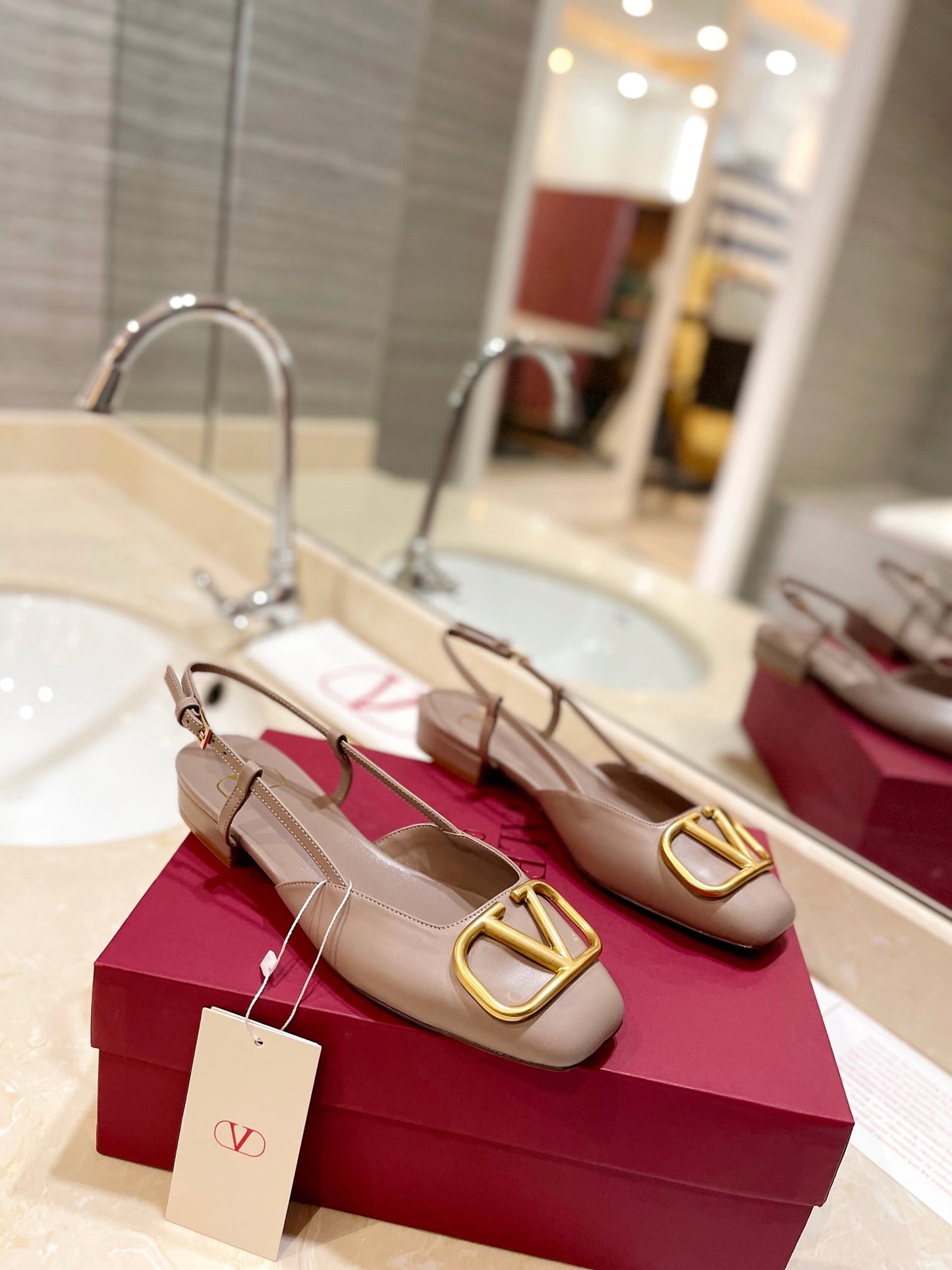 VLOGO ROSE CANNELLE LEATHER SLINGBACK FLATS