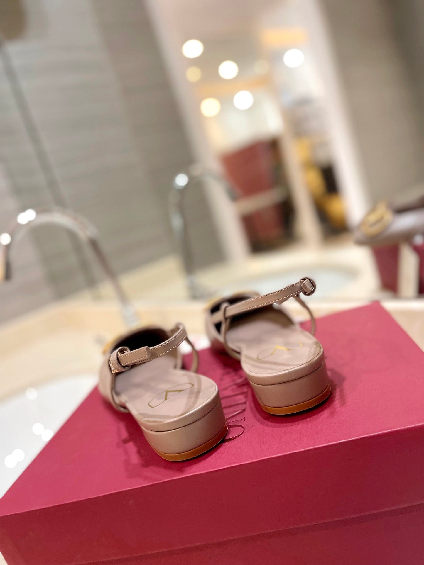 VLOGO ROSE CANNELLE LEATHER SLINGBACK FLATS