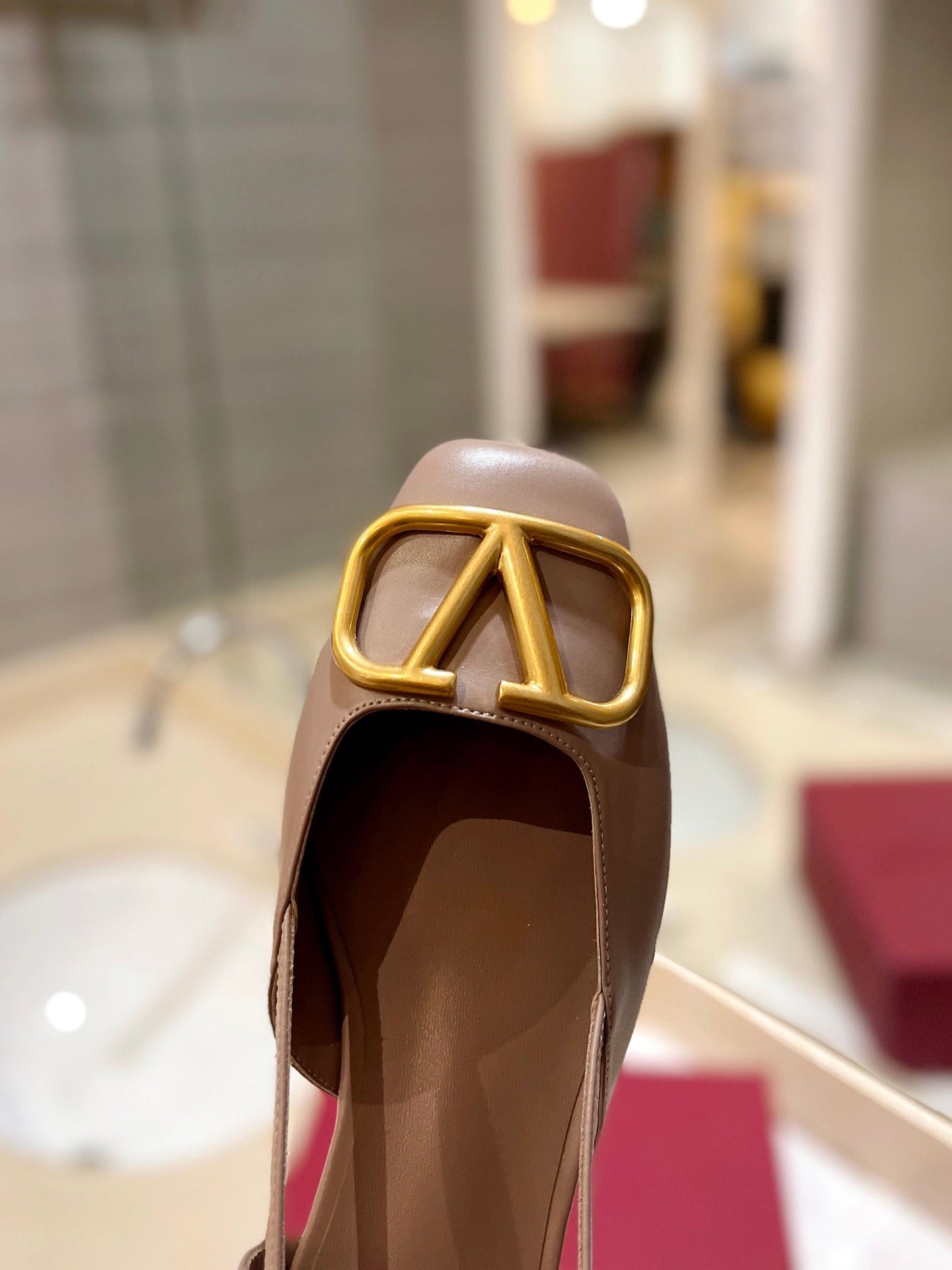 VLOGO ROSE CANNELLE LEATHER SLINGBACK FLATS