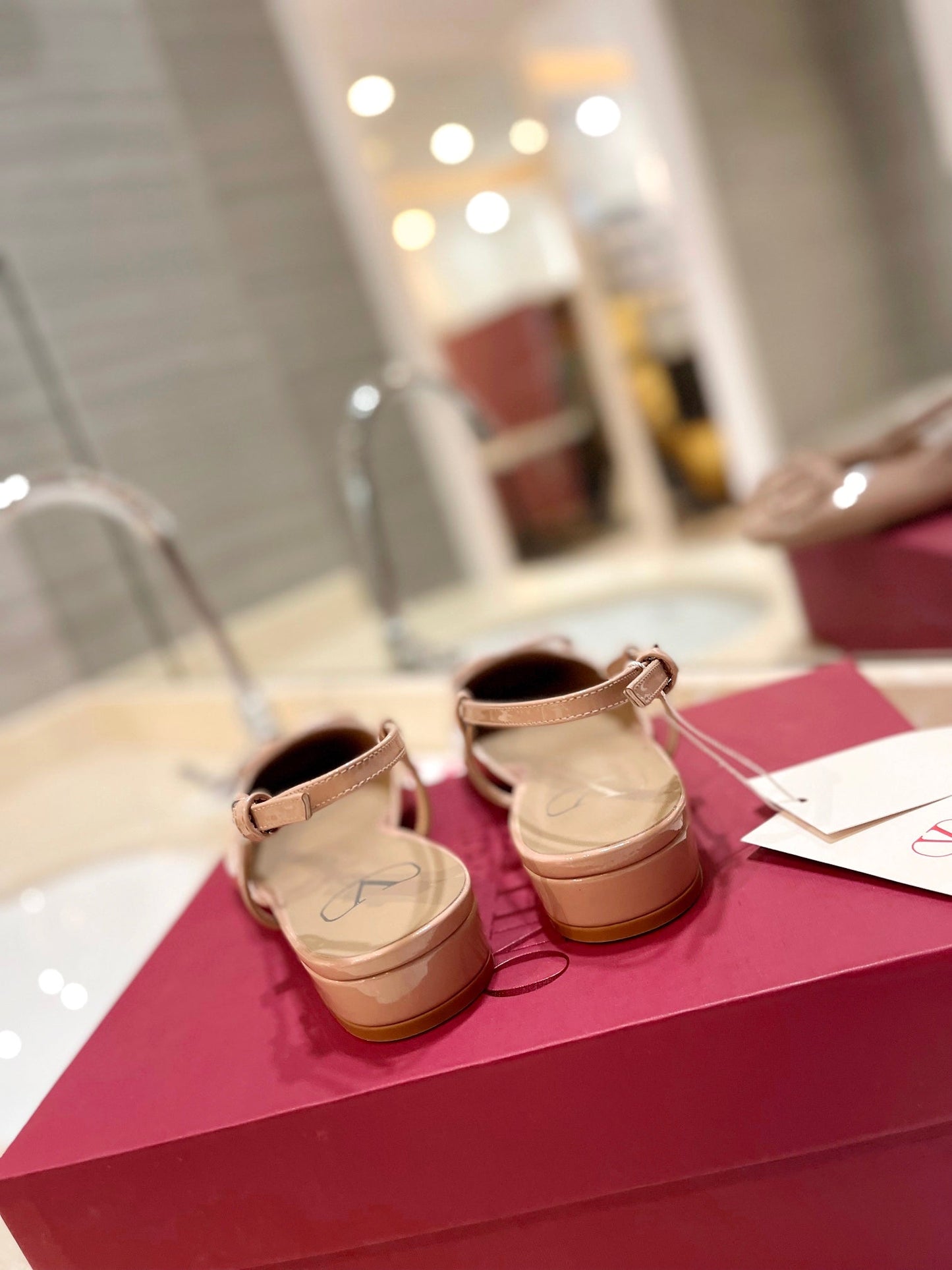 VLOGO BEIGE PATENT LEATHER SLINGBACK FLATS