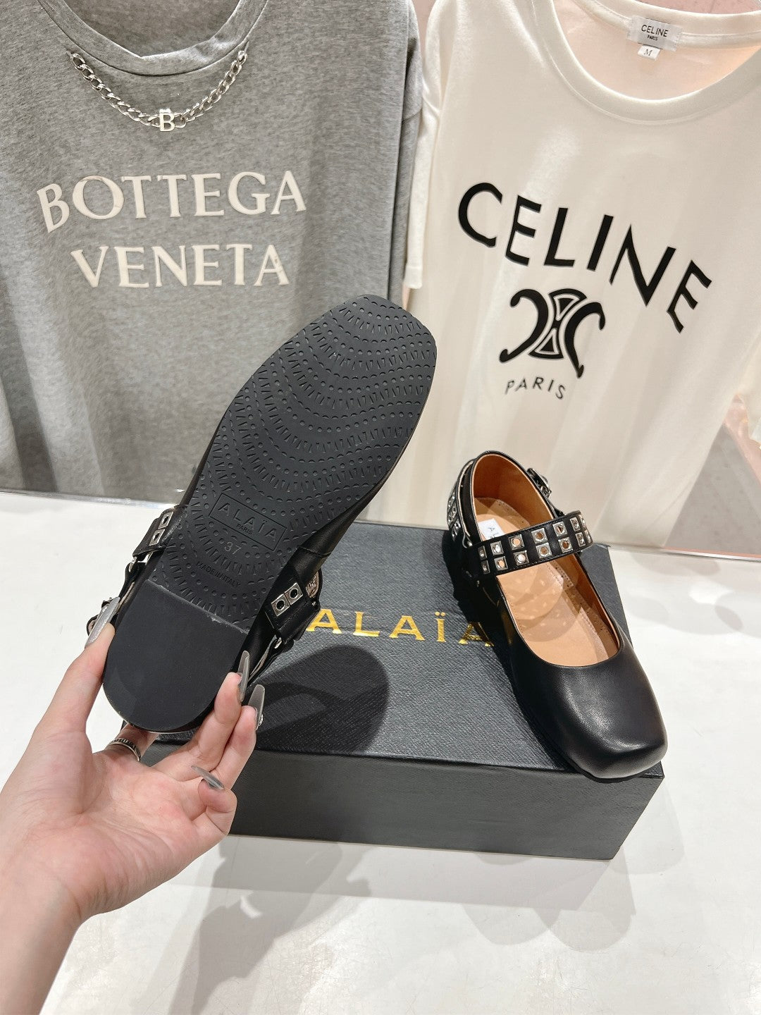 Alaila Biker Ballet Flats In Black Cowhide 911434