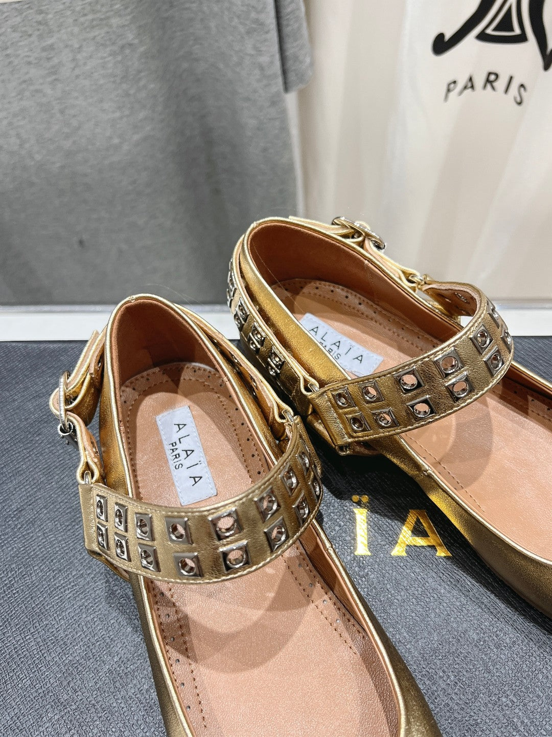 Alaila Biker Ballet Flats In Gold Cowhide 911444