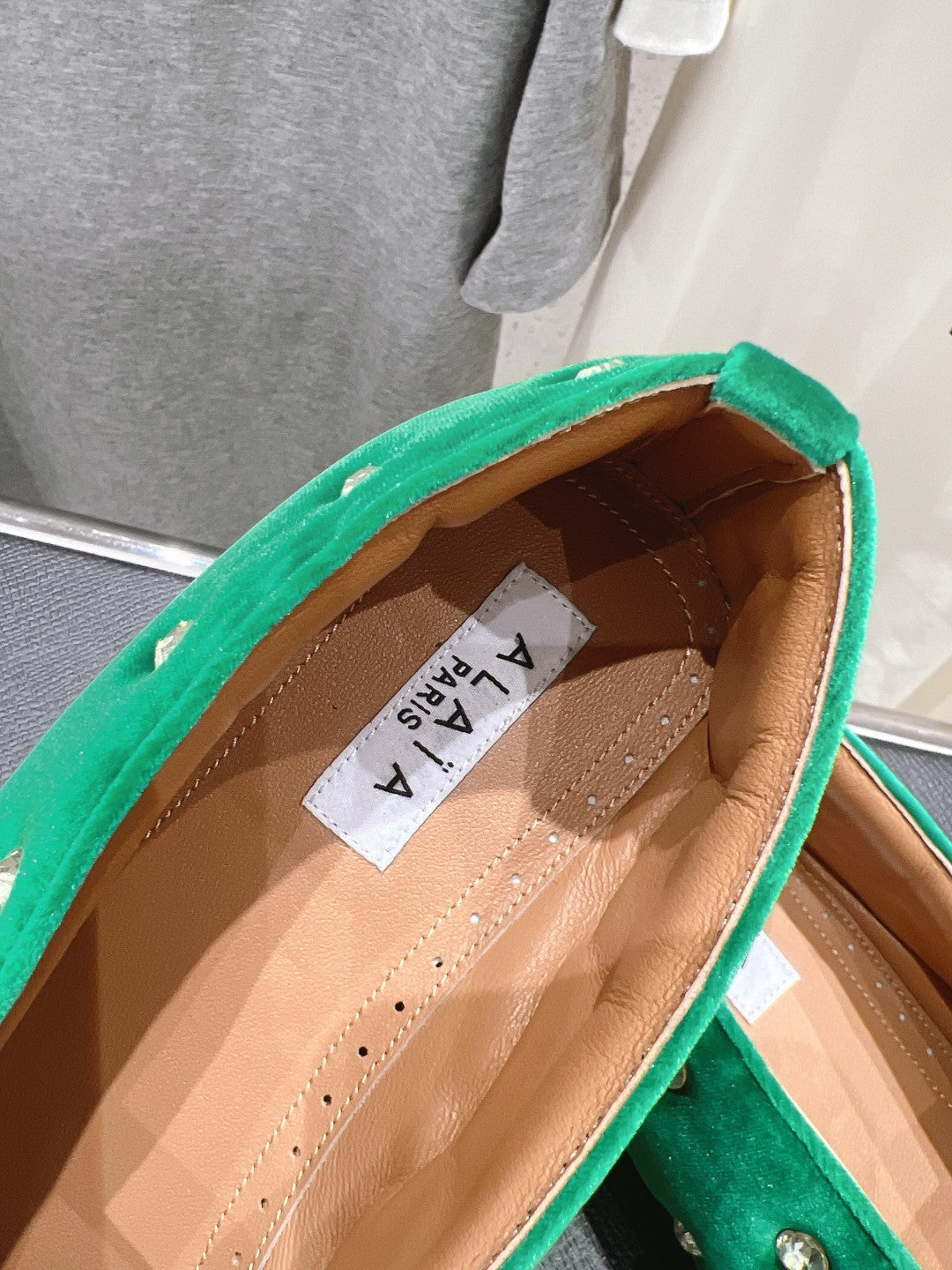 Alaila Ballet Flats In Green Velvet With Rhinestones 972004