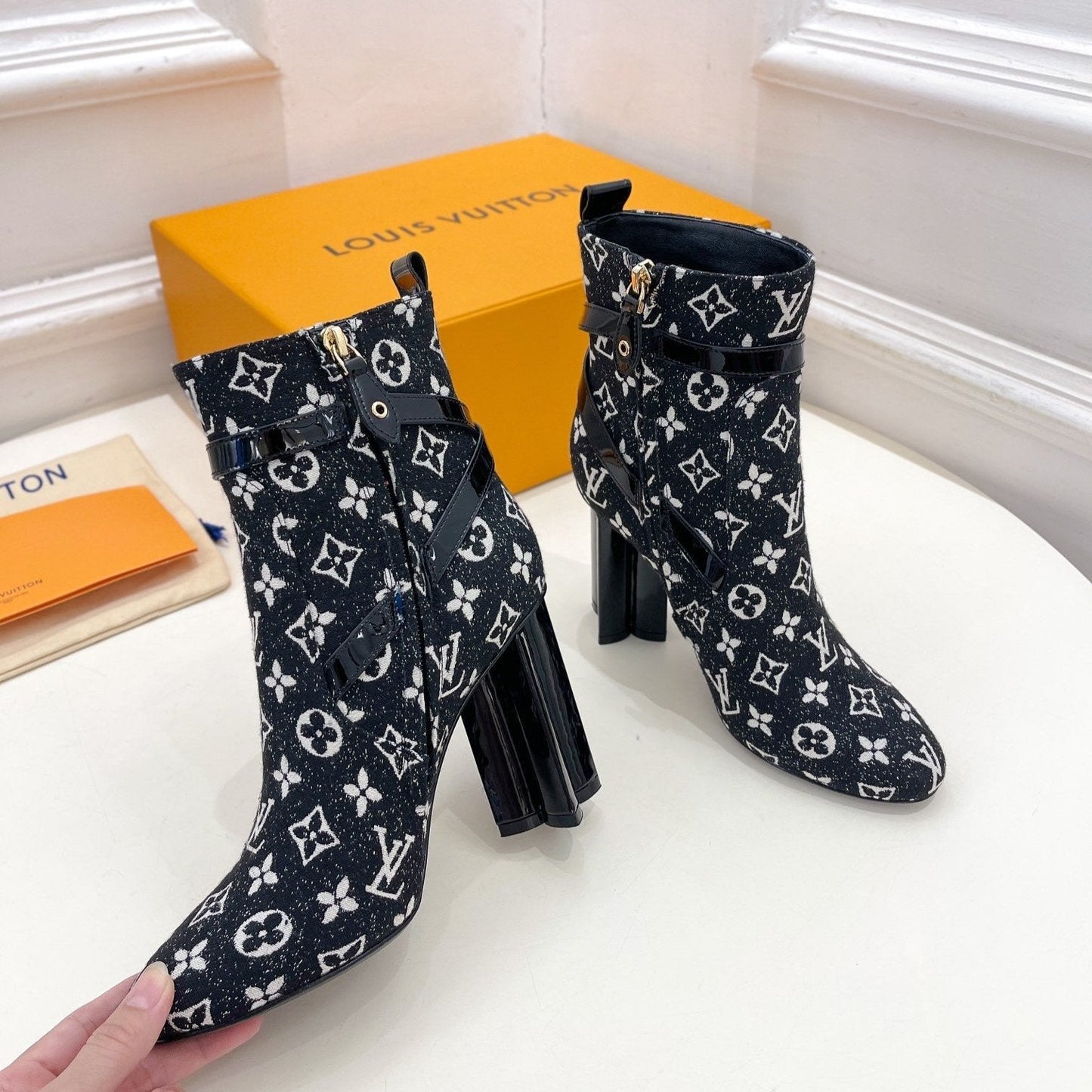 LV Silhouette Ankle Boots 100mm Black Monogram Jacquard Fabric