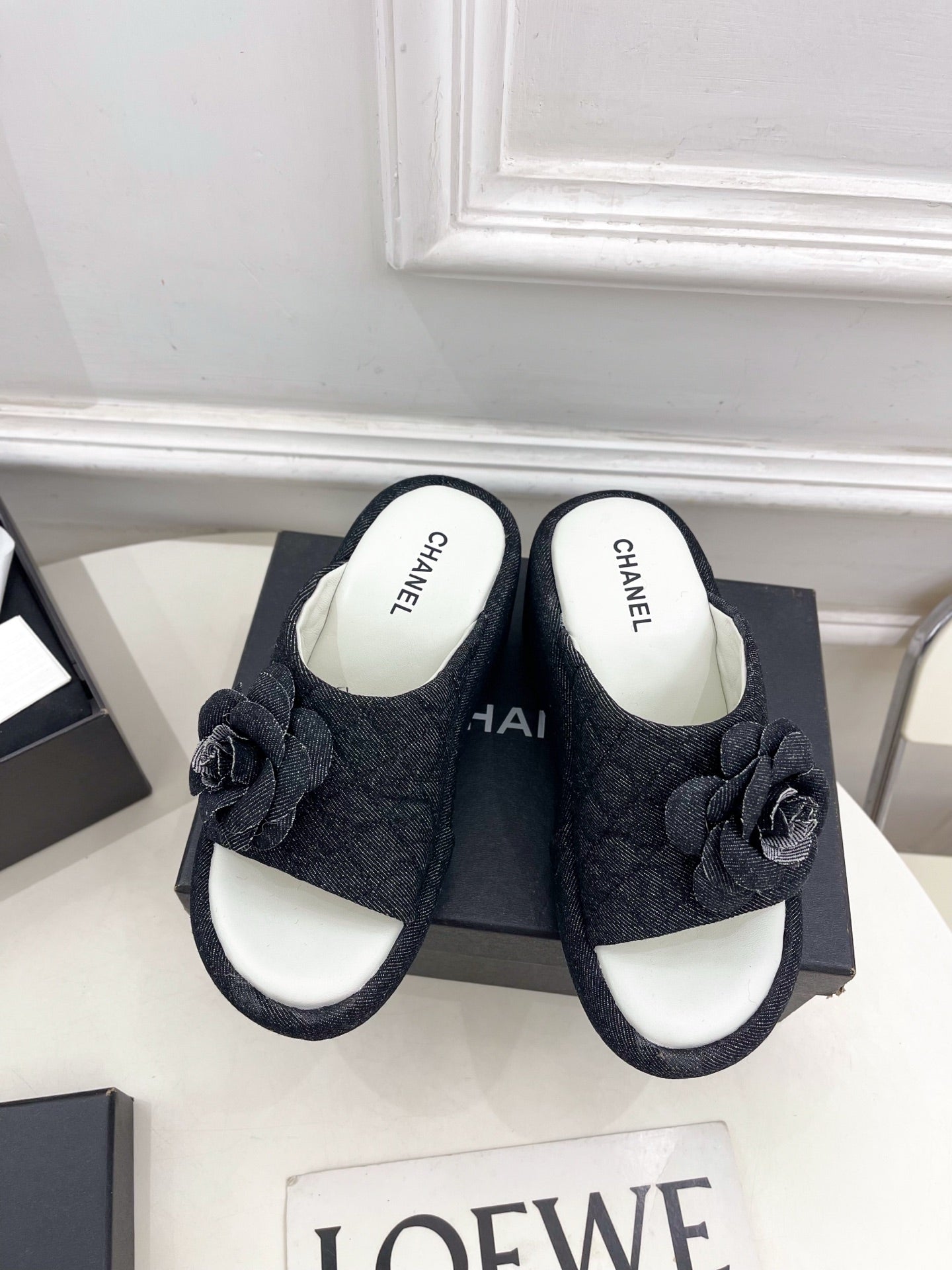 CC 25 Platform Slippers Black Sheepskin 331003