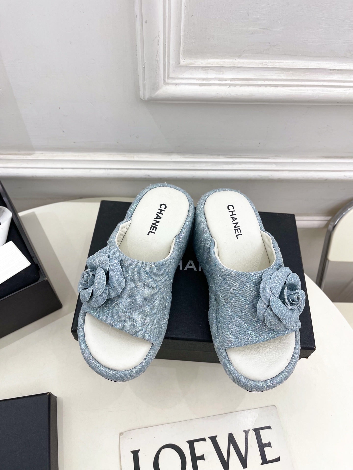 CC 25 Platform Slippers Blue Sheepskin 331006