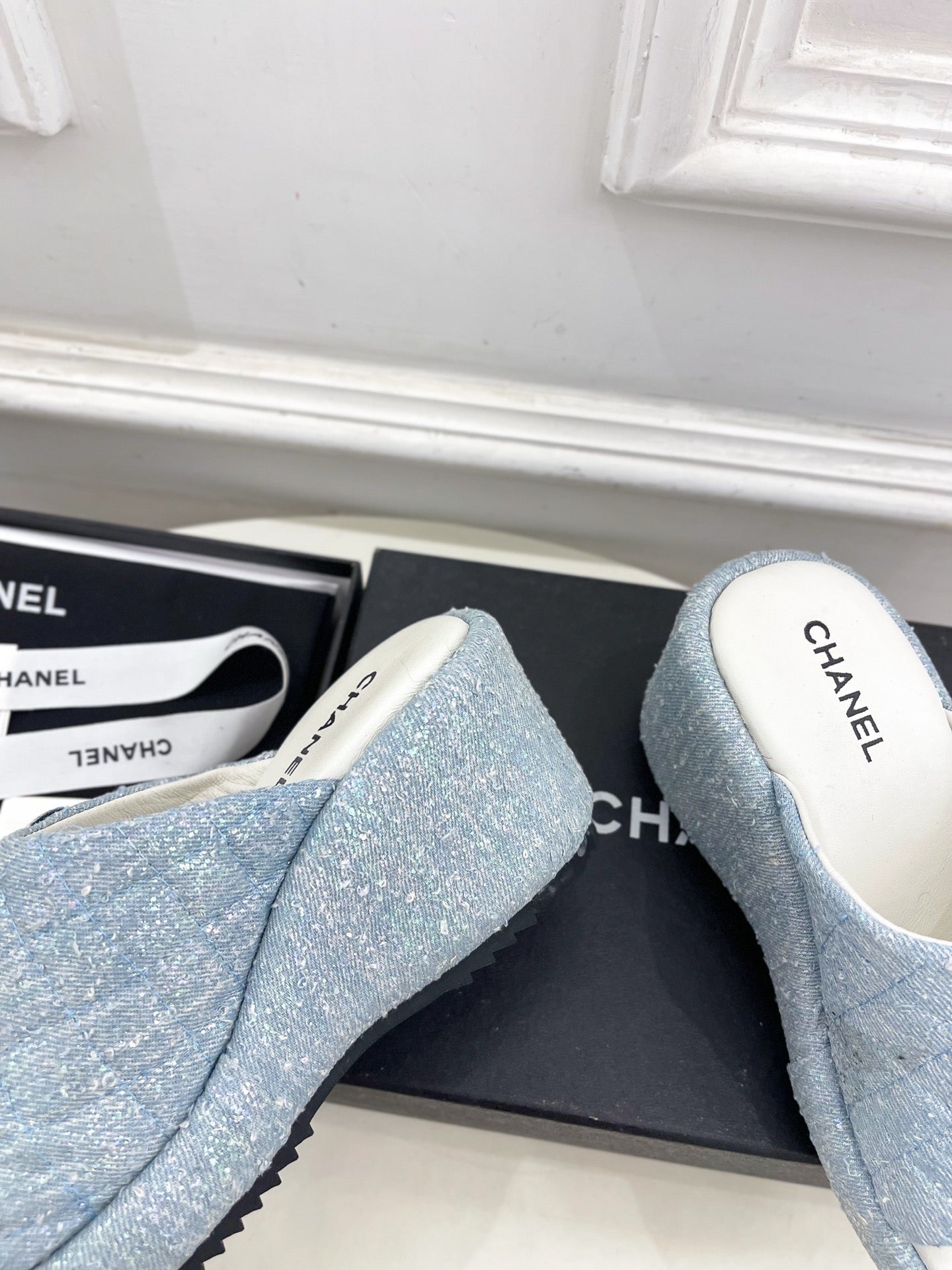 CC 25 Platform Slippers Blue Sheepskin 331006