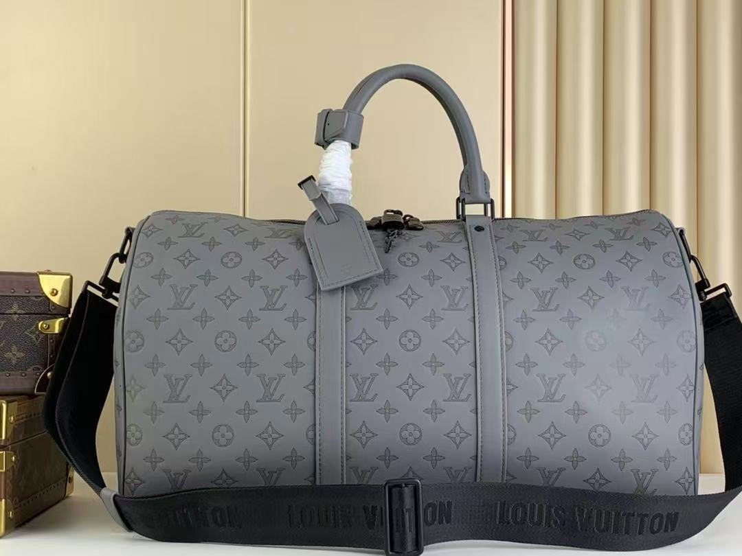 LV  Keepall 50B Anthracite Grey Monogram Shadow Calfskin