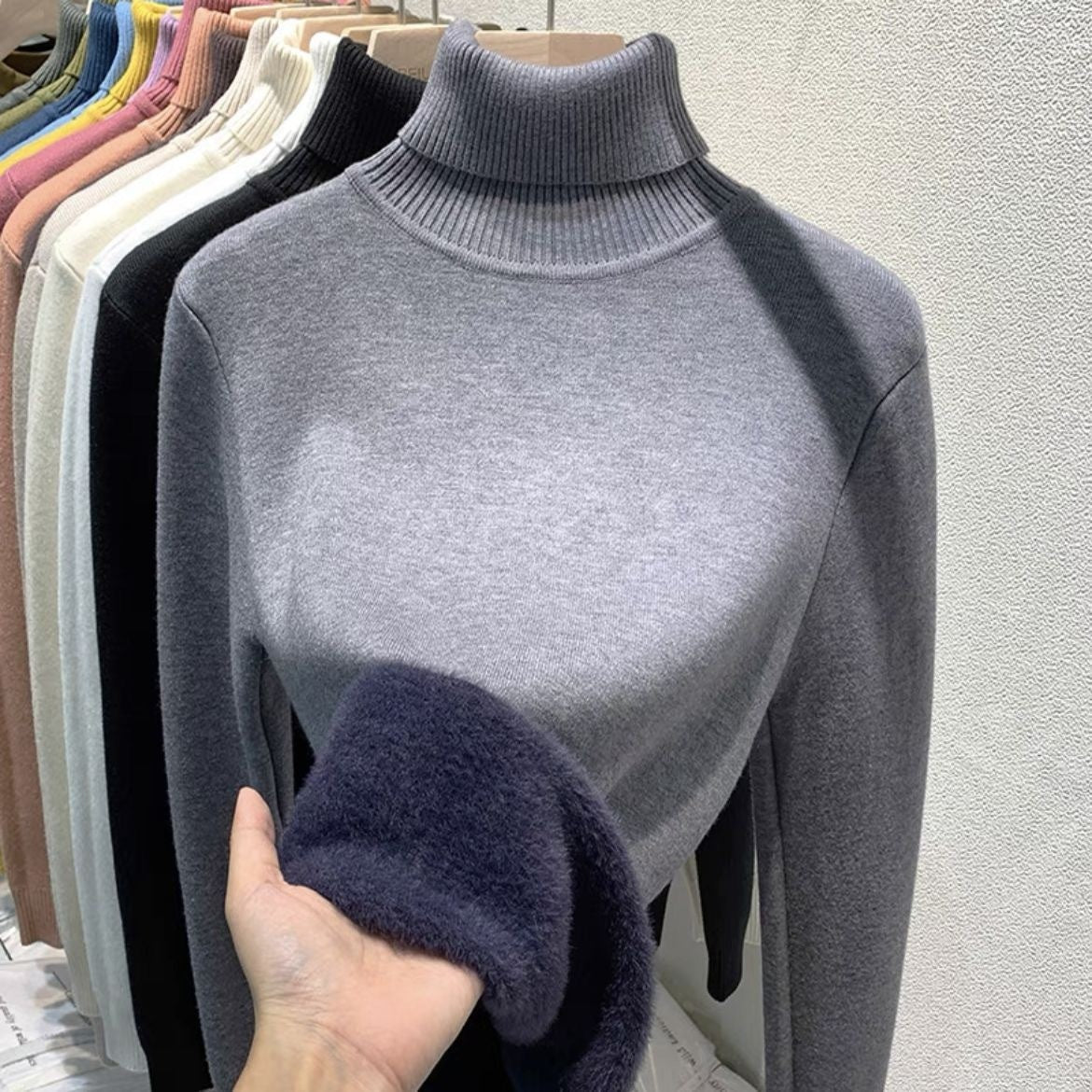 Damen Rollkragenpullover mit Fleecefutter