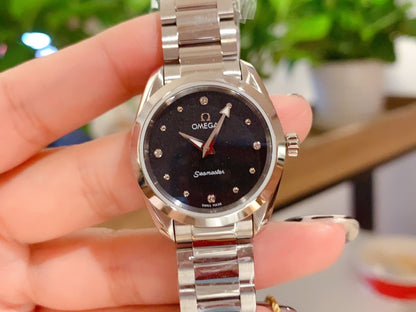 AQUA TERRA 28MM QUARTZ STEEL BLACK DIAL