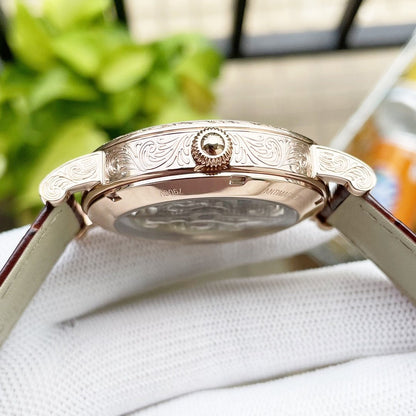 CALATRAVA SKELETON ENGRAVED HAND LEATHER STRAP