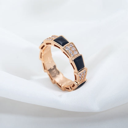 SERPENTI RING PINK GOLD BLACK MOP DIAMOND PAVED 4MM