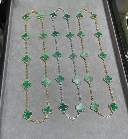 CLOVER 10 MOTIF MALACHITE NECKLACE