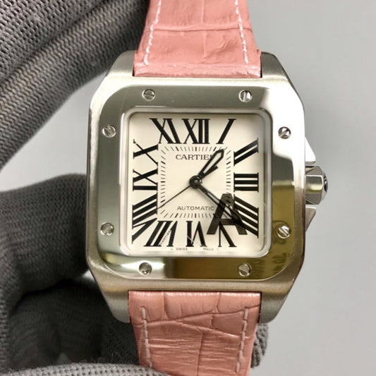 Cartier Santos 100 36mm Silver Pink Leather