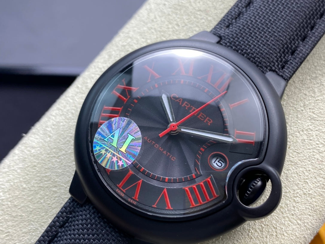 Cartier Balloon 42mm Black Red Automatic