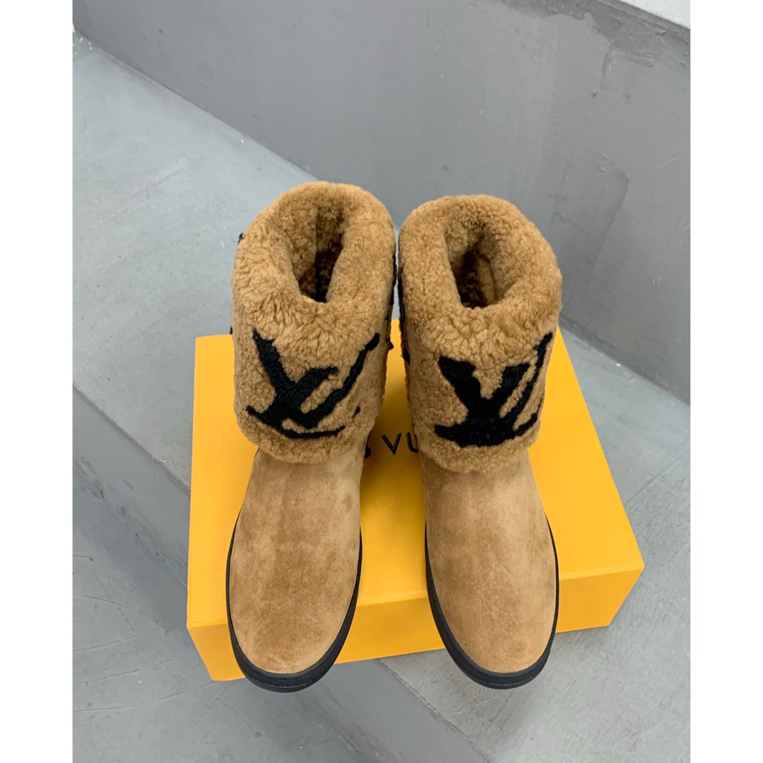LV Snowdrop Flat Ankle Boot Brown Monogram Black Suede