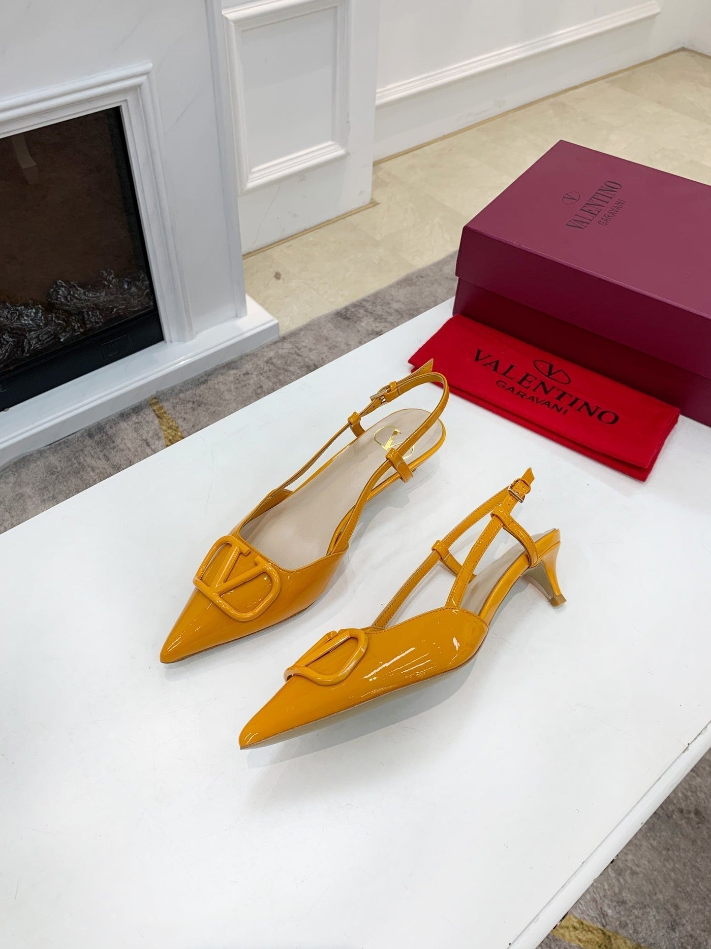 Valentino Slingback Pump 40MM Yellow Patent Leather 239910