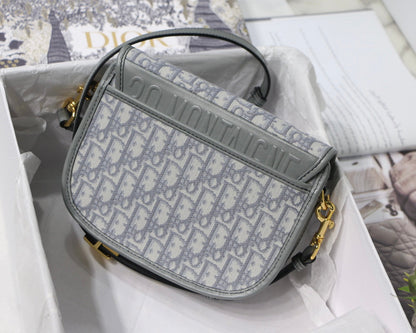 MEDIUM CD BOBBY 22CM GREY OBLIQUE CANVAS GOLD HARDWARE