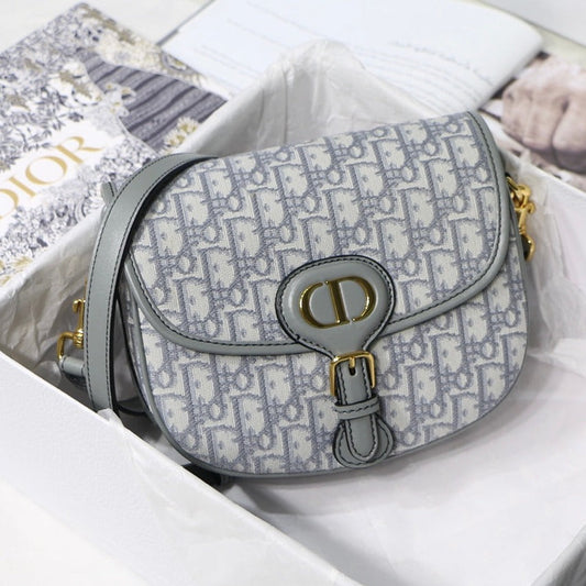 MEDIUM CD BOBBY 22CM GREY OBLIQUE CANVAS GOLD HARDWARE