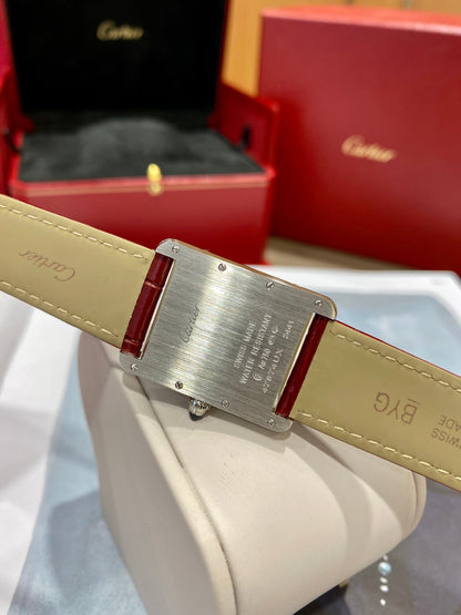 Cartier Tank 25.5mm Quartz Silver Red Dial