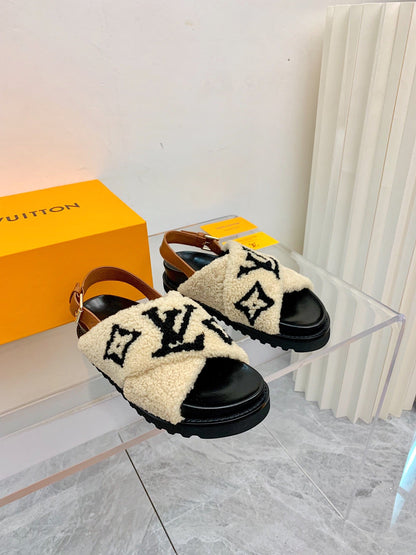 LV Paseo Flat Comfort Sandal Beige Black Fleece