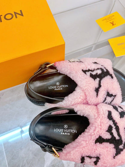 LV Paseo Flat Comfort Sandal Pink Black Fleece