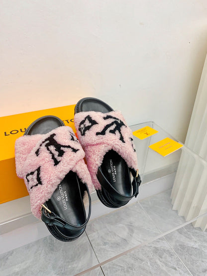 LV Paseo Flat Comfort Sandal Pink Black Fleece